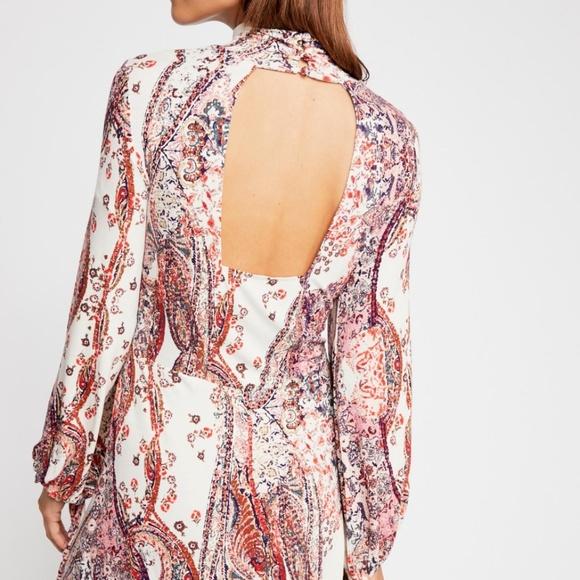 🌺 NWT✨️ Free People All Dolled Up Longsleeve Boho Dress Orange Ivory - Picture 7 of 16